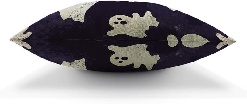 Moslion Skull Pillow Case Halloween Ghosts Spirit in Doodle Skeleton Throw Pillow Cover 18x18 Inch Cotton Linen Canvas Decorative Square Cushion Cover for Sofa Bed Purple White - Image 5
